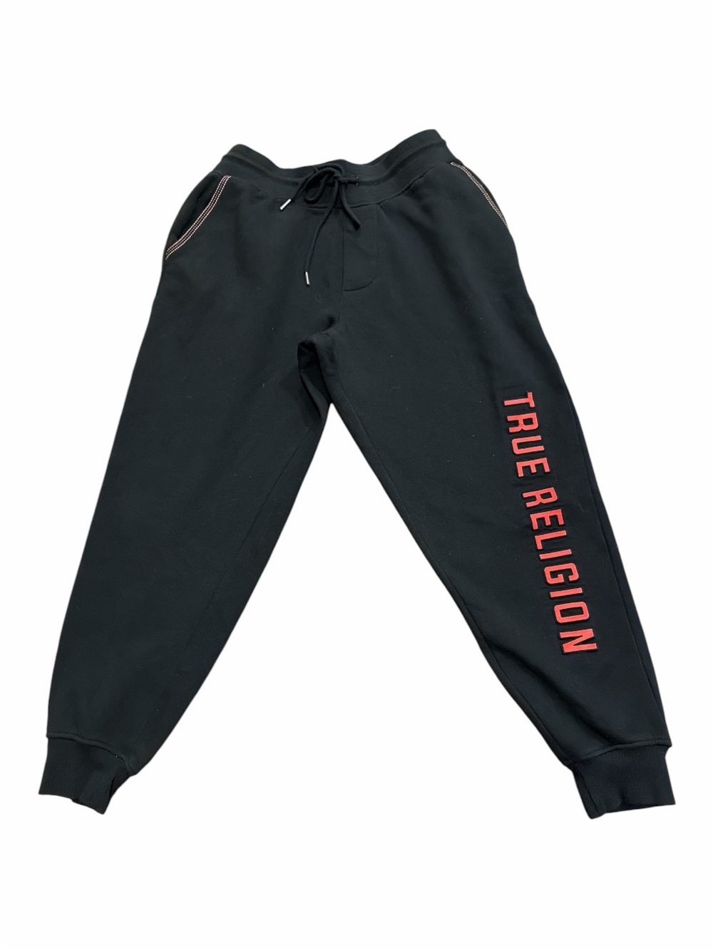 True Religion Men’s Fleece Black Jogger Sweatpants with Red Logo